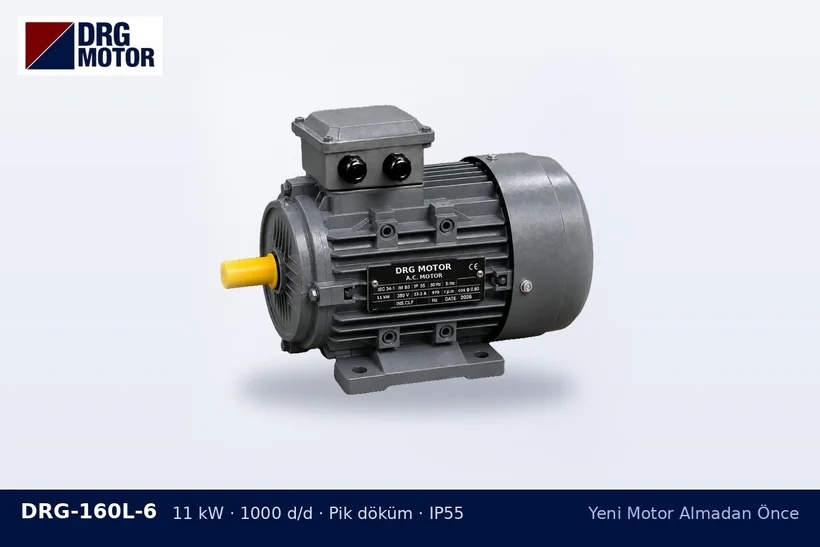DRG-160L-6 – Yeni Motor Almadan Önce DRG-160L-6 11 kW 1000 d/d pik döküm gövdeli DRG trifaze motor – motor çalışma ortamı tarifi