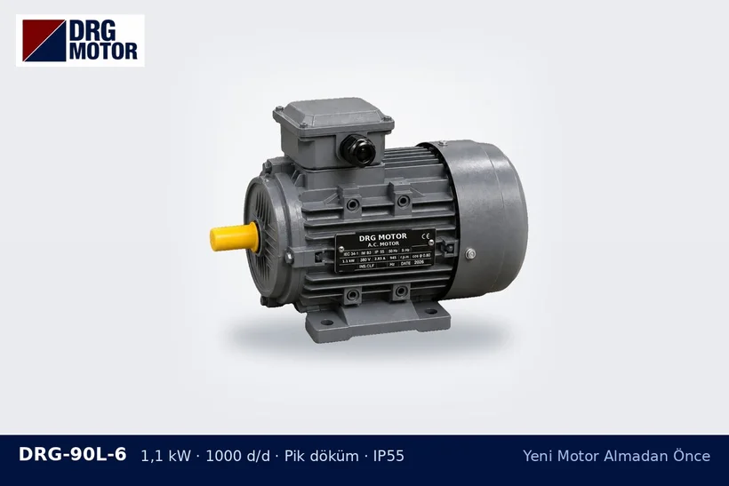 DRG-90L-6 – Yeni Motor Almadan Önce DRG-90L-6 1,1 kW 1000 d/d pik döküm gövdeli DRG trifaze motor – motor dönüş yönü