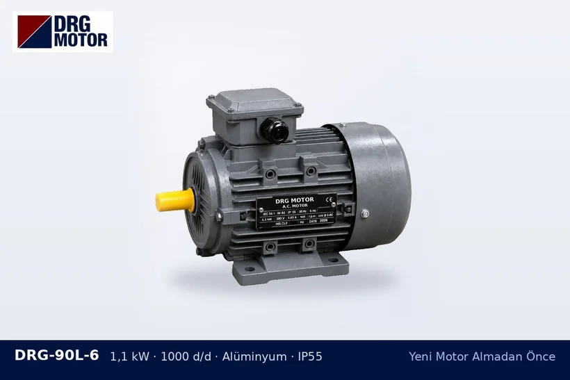 DRG-90L-6 1,1 kW 1000 d/d alüminyum gövdeli DRG trifaze motor – kılavuzda motor bilgisi yoksa