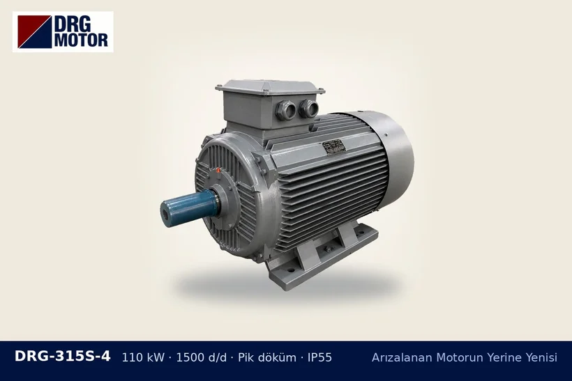 DRG-315S-4 110 kW 1500 d/d pik döküm gövdeli DRG trifaze motor – motor ayağı çatlaması
