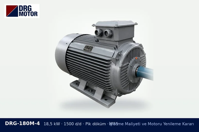 DRG-180M-4 – İşletme Maliyeti ve Motoru Yenileme Kararı DRG-180M-4 18,5 kW 1500 d/d pik döküm gövdeli DRG trifaze motor – motor değişimi duruş planlaması