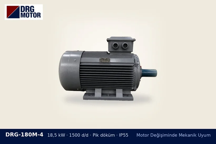 DRG-180M-4 18,5 kW 1500 d/d pik döküm gövdeli DRG trifaze motor – motor makine eksen kaçıklığı önleme