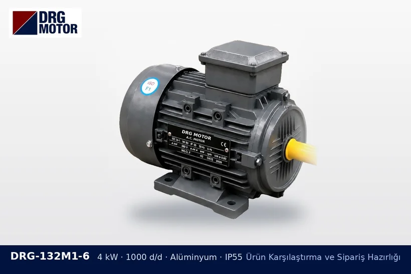 DRG-132M1-6 4 kW 1000 d/d alüminyum gövdeli DRG trifaze motor – motor karşılaştırma değerleri