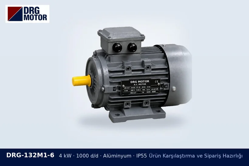DRG-132M1-6 4 kW 1000 d/d alüminyum gövdeli DRG trifaze motor – motor ölçü tablosu okuma