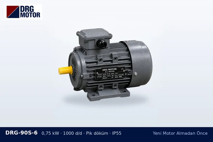 DRG-90S-6 0,75 kW 1000 d/d pik döküm gövdeli DRG trifaze motor – motor seçimi için fotoğraf