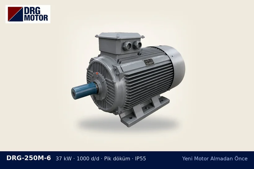 DRG-250M-6 – Yeni Motor Almadan Önce DRG-250M-6 37 kW 1000 d/d pik döküm gövdeli DRG trifaze motor – motoru telefonda tarif etme