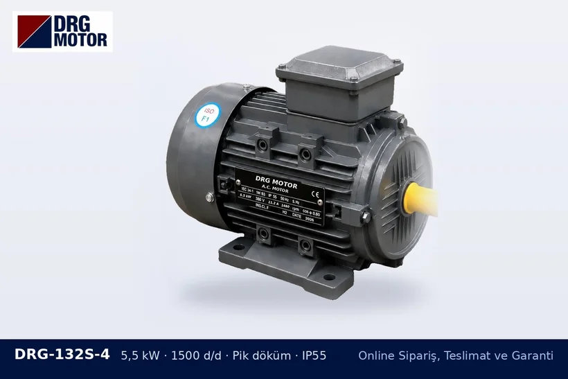 DRG-132S-4 – Online Sipariş, Teslimat ve Garanti DRG-132S-4 5,5 kW 1500 d/d pik döküm gövdeli DRG trifaze motor – ödeme sipariş eşleşmesi