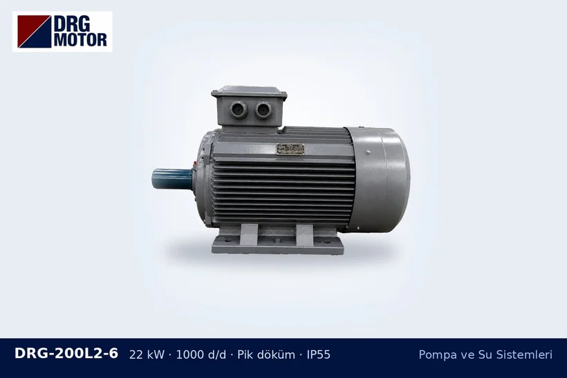 DRG-200L2-6 – Pompa ve Su Sistemleri DRG-200L2-6 22 kW 1000 d/d pik döküm gövdeli DRG trifaze motor – pompa çarkı küçültme