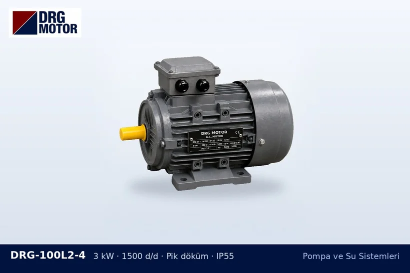 DRG-100L2-4 – Pompa ve Su Sistemleri DRG-100L2-4 3 kW 1500 d/d pik döküm gövdeli DRG trifaze motor – pompa kuru çalıştıktan sonra motor değişimi