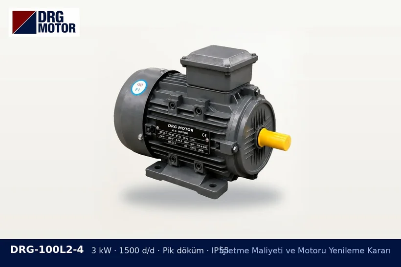 DRG-100L2-4 – İşletme Maliyeti ve Motoru Yenileme Kararı DRG-100L2-4 3 kW 1500 d/d pik döküm gövdeli DRG trifaze motor – sarılmış motor mu yeni motor mu