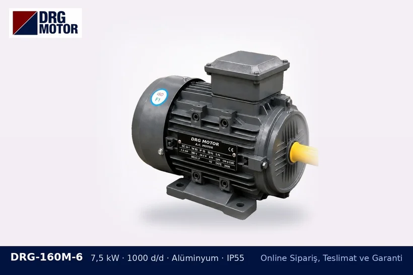 DRG-160M-6 – Online Sipariş, Teslimat ve Garanti DRG-160M-6 7,5 kW 1000 d/d alüminyum gövdeli DRG trifaze motor – motor seri numarası