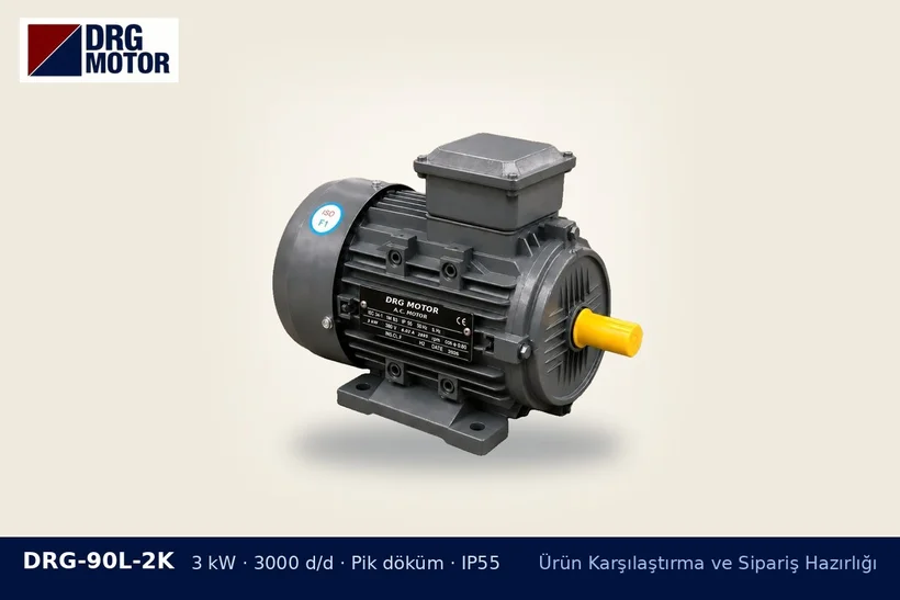 DRG-90L-2K – Ürün Karşılaştırma ve Sipariş Hazırlığı DRG-90L-2K 3 kW 3000 d/d pik döküm gövdeli DRG trifaze motor – motor sipariş hatası önleme