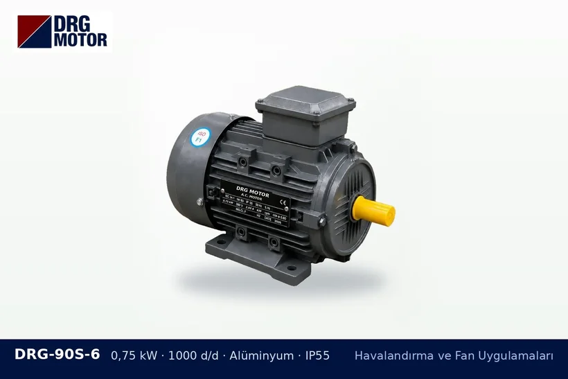 DRG-90S-6 – Havalandırma ve Fan Uygulamaları DRG-90S-6 0,75 kW 1000 d/d alüminyum gövdeli DRG trifaze motor – sera fanı motoru