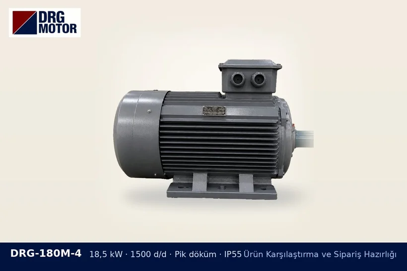DRG-180M-4 18,5 kW 1500 d/d pik döküm gövdeli DRG trifaze motor – siparişten sonra motor değişikliği