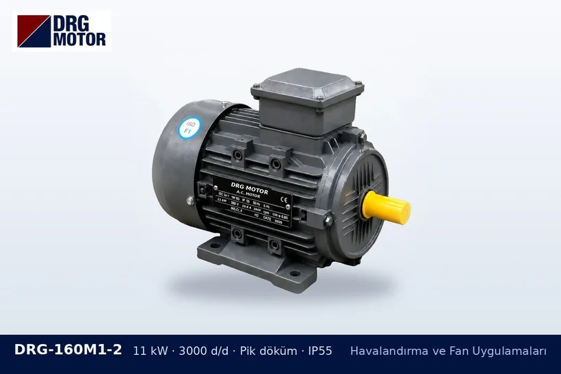 DRG-160M1-2 11 kW 3000 d/d pik döküm gövdeli DRG trifaze motor – soğutma kulesi fan motoru