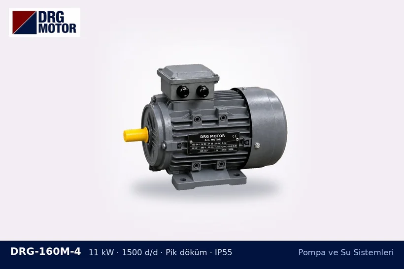 DRG-160M-4 – Pompa ve Su Sistemleri DRG-160M-4 11 kW 1500 d/d pik döküm gövdeli DRG trifaze motor – sulama pompası motoru seçimi