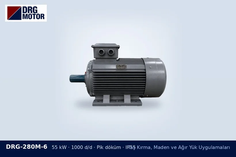 DRG-280M-6 55 kW 1000 d/d pik döküm gövdeli DRG trifaze motor – taş kırma tesisi motor listesi