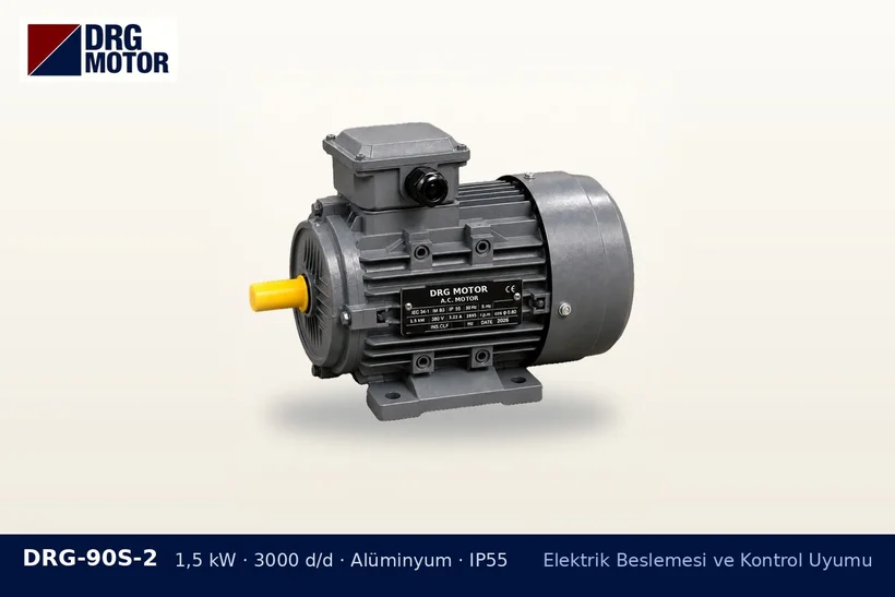 DRG-90S-2 – Elektrik Beslemesi ve Kontrol Uyumu DRG-90S-2 1,5 kW 3000 d/d alüminyum gövdeli DRG trifaze motor – tek fazda trifaze motor çalıştırma