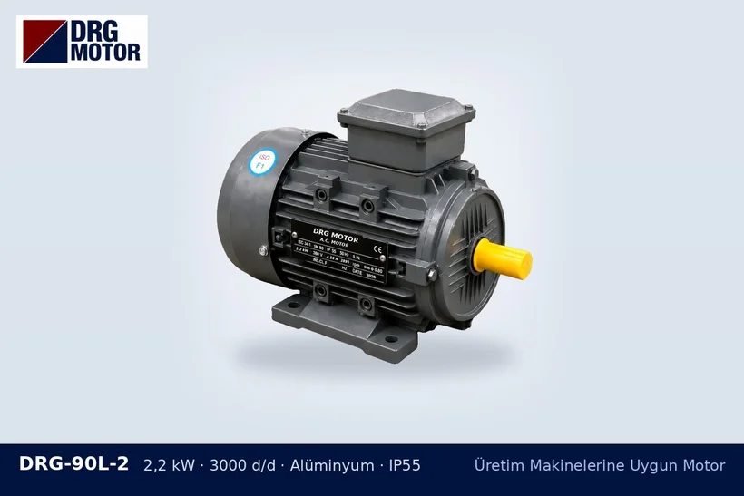 DRG-90L-2 – Üretim Makinelerine Uygun Motor DRG-90L-2 2,2 kW 3000 d/d alüminyum gövdeli DRG trifaze motor – tekstil makinesi motoru lif tozu