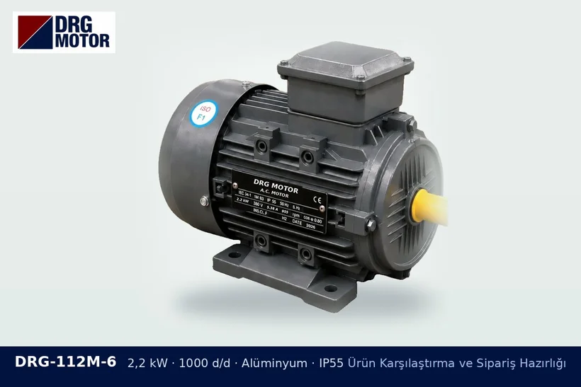 DRG-112M-6 2,2 kW 1000 d/d alüminyum gövdeli DRG trifaze motor – motor etiketi teslim kontrolü