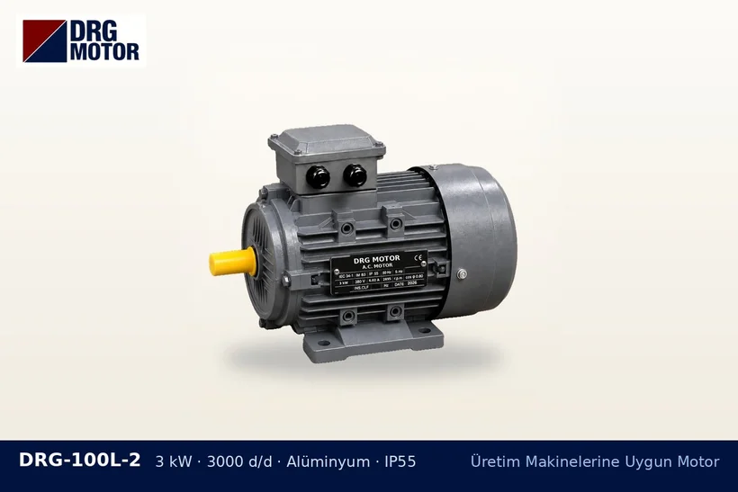 DRG-100L-2 – Üretim Makinelerine Uygun Motor DRG-100L-2 3 kW 3000 d/d alüminyum gövdeli DRG trifaze motor – torna freze tezgâhı motor değişimi