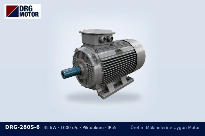 DRG-280S-6 45 kW 1000 d/d pik döküm gövdeli DRG trifaze motor – tuğla kiremit makinesi motor seçimi