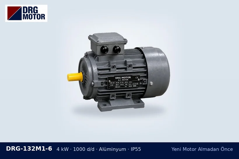 DRG-132M1-6 – Yeni Motor Almadan Önce DRG-132M1-6 4 kW 1000 d/d alüminyum gövdeli DRG trifaze motor – yedek motor seçimi