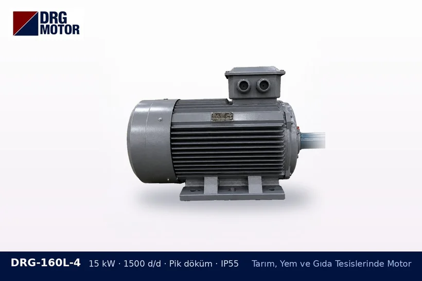 DRG-160L-4 15 kW 1500 d/d pik döküm gövdeli DRG trifaze motor – yem karma makinesi motor gücü
