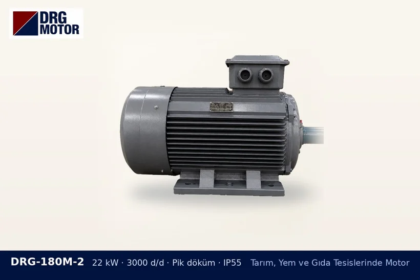 DRG-180M-2 – Tarım, Yem ve Gıda Tesislerinde Motor DRG-180M-2 22 kW 3000 d/d pik döküm gövdeli DRG trifaze motor – dekantör motoru zeytinyağı