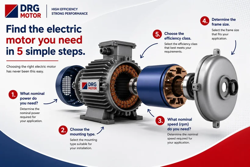 B3 foot, B5 flange and B35 mounting type electric motors